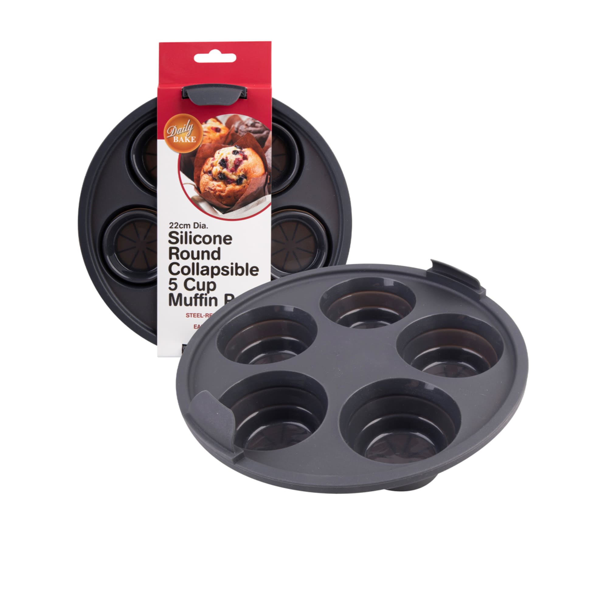 Daily Bake Silicone Round Collapsible Air Fryer Muffin Pan 5 Cup